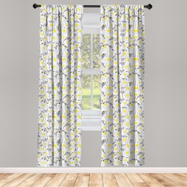 Ambesonne Grey Window Curtains, Daisy Flowers Bees in Spring Time Honey Petals Floret Nature Purity Blooming, Lightweight Decor 2-Panel Set with Rod Pocket, Pair of - 28" x 63", White Yellow