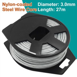 Zeqeey Heavy Duty Round Metal Steel Trimmer Line Nylon Overlay Rope with Rortable Reel, 3mm x 27m, Universal Replacement Strimmer String Line Cord, 0.12 inch