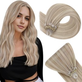 Easyouth Micro Link Human Hair Extensions Blonde Highlight Micro Ring Hair Extensions Real Human Hair 22 Inch 50g/50s Ash Blonde Micro Loop Hair Extensions Real Human Hair Long