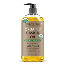 MAJESTIC PURE Usda Aceite De Ricino Orgánico | Sin Hexano Y 100% Puro | Prensado En Frío | Estimular El Crecimiento Del Cabello, Pestañas, Cejas, Uñas | Hidratante Y Nutritivo | Cuerpo, Cabe