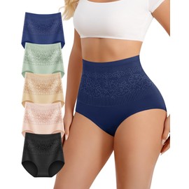 YDQ Women's Cotton High Waisted Underwear Tummy Control Ladies Panties Soft Stretch Full Coverage Postpartum Briefs 5 Pack Multicolor S