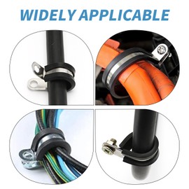 VIKKSAER 50 PCS 1/4 Inch Cable Clamps Black Metallic, 304 Stainless Steel Cable Clamps, Replace for Automotive Industrial Marine Windshield Home and Other Fields of Wiring