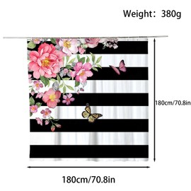 FAIRYGATE Extra Long Shower Curtain Aqua Rose Flower Vintage Elegant Rose Floral with Leaves Spring Blossom Retro Waterproof Cloth Fabric Bathroom Curtains Decor Set with Hooks B9110