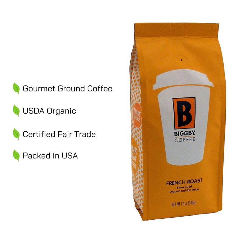 BIGGBY French Roast Ground Coffee, 12 oz Vacuum Sealed Bag,