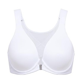 DELIMIRA Women's Front Closure Bras Posture Full Coverage Plus Size Underwire Unlined Back Support Plunge Seamless Bra B-H White 34H