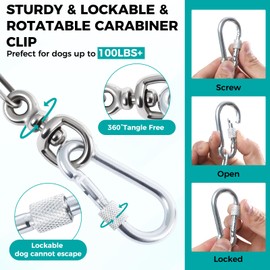 Heavy Duty 40FT Dog Chain for Yard & Outside – 3MM Metal Tie Out Leash with Swivel Hook, Rust-Proof Outdoor Runner for Small to Medium Dogs up to 100 Lbs