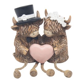 Lesser & Pavey Happy Highland Cow Wedding Day Decor Figurines & Ornaments For Living Room & Office | Decor Accessories Statues For Indoor & Outdoor | Lovely Gifts for Women & Men
