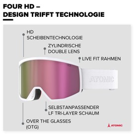 Atomic Four HD Ski Goggles – All Black – Ski Goggles with Contrasting Colours – High-Quality Mirrored Snowboard Goggles – Goggles with Live Fit Frame – Ski Goggles with Large Field of View