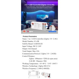 LGIDTECH E3-ZR Miboxer Zigbee 3 in 1 LED Strip Light Controller with Tool-Free Wiring,Used for RGB & RGBW & RGB+CCT LED Strip Light DC 12-24V,Smartphone Control via Gateway(Excluded)