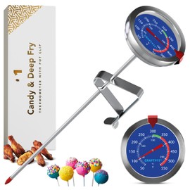CRAFT911 Candy Thermometer with Pot Clip -Essential for Cooking - 8" Deep Fry Oil Thermometer - Blue