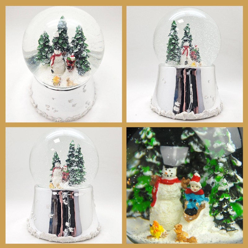 Snow Globe Christmas Music Box Snowman Standing with Child on