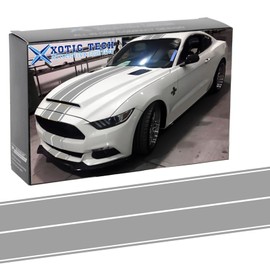 x xotic tech Double-Dual Sport Racing Vinyl Stripe Graphics Hood Roof Trunk Bumper Decal Sticker Trim, Compatible with Ford Mustang 2015-2023 (Gray)