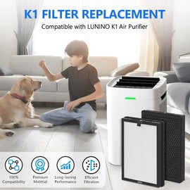 4 Pack K1 Replacement Filter Compatible with LUNINO K1 Air Purifier, Double-Sided Filters for Home Large Room Up to 2600 Ft², H13 True HEPA and Activated Carbon Filter