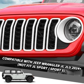Jimen for 2024 Jeep Wrangler 4xe grill inserts, 9PCS Headlight Cover & Grille Insert Compatible with Jeep Wrangler JL JLU 2024+, NOT FIT JL Sport/Sport S (White)