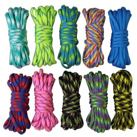 10 Colours Paracord Set DIY 550 Paracord Bracelet Rope 7 Strand Nylon Cord Survival Rope Parachute Cord for Camping Hiking Travelling Outdoor & Home Uses Braided Bracelet Kits Keychain Lanyard (10 x Colours)