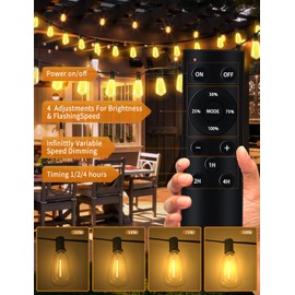 Outdoor String Lights LED 100FT Patio Lights for Outside with Remote, 52 Shatterproof Waterproof ST38 Vintage Bulbs, Dimmable Hanging String Lights for Backyard Porch Balcony Bistro Party Decor