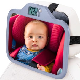Theromirror - Baby Car Mirror with Temperature Display, Rear Facing Car Seat Mirror, Newborn Essentials, Wide Angle (Gray)