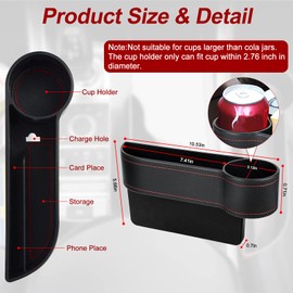 2 Pack Car Seat Gap Filler Organizer, Automotive Front Seat Storage with Cup Holder, Auto Console Side Extra Storage Boxes, Seat Side Storage - Passenger Side&Driver Side