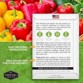 Survival Garden Seeds - Rainbow Mix Bell Pepper Seeds for Planting | Grow Colorful Sweet Peppers in Red, Yellow, Orange, Purple, and Green - Non-GMO Heirloom (1 Pack)