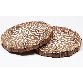 Set of 2 Round Mandala Wooden Trivet for Hot Pots and Pans Tea Pot Holders Hot Pads Modern Farmhouse Kitchen Counter Décor | Round Coaster Home Decor Ideas 8 Inch Dia