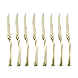 JASHII 18/10 Stainless Steel 8 Piece Matte Champagne Gold Serrated Steak Knife Serving Utensil Set