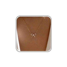 Cybche Boho Rhinestone Bow Necklace Crystal Bow Choker Necklace Gold Bowknot Pendant Necklace Tiny CZ Bow Tie Necklace Sparkling Crystal Bow Chain Necklace Jewellery for Women, Zinc, No Gemstone