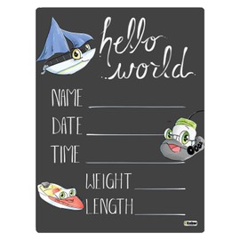 Cohas Hello World Newborn Baby Announcement Chalkboard Sign with Boat Theme, 9 by 12 Inches, No Marker