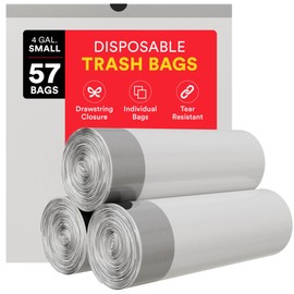Small Trash Bags 4 Gallon Trash Bags Drawstring - 57 White Unscented Small Garbage Bags | Waste Basket Plastic Trash Can Liners | Bathroom House Cleaning Supplies