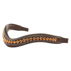 Exion Horse Browband for English Bridle | Curved Shape Padded Equestrian Browband for Show & Dressage | Topaz Crystal Browband for Horses