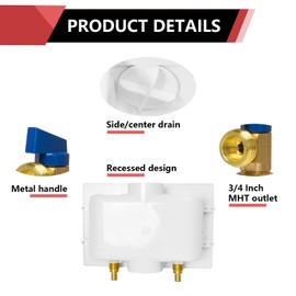 EFIELD Premium Washing Machine (Laundry) Outlet Box with Center Drain, 1/2-Inch Push-Fit Inlet Connection(Copper, Pex, CPVC Pipe) With Copper Water Hammer Arrestor,(WM033)