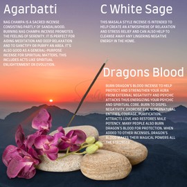 Satya Nag Champa Incense Sticks - 6 unique and premium flavours - Nag Champa Agarbatti, Californian White Sage, Dragons Blood, Jasmine, Frankincense, etc comes with SAMASIA incense holder