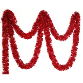 CareCheer 25 Feet Christmas Tree Tinsel Garland Metallic Twist Garland Sparkly Foil Streamer for Mardi Gras Parade Floats Christmas New Year Wedding Birthday, 4" x 25' (Red)