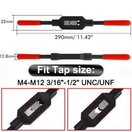 Gasea Adjustable Tap Wrench Handle Screw Thread Tap Holder Reamer Hand Tapping Wrench Tool for M4-M12 & 3/16’’-1/2’’ Taps