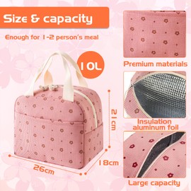 Aiuuee Lunch Bags for Women, 10L Corduroy Thermal Lunch Cool Bag, Leak Proof Ladies Lunch Bag, Portable Insulated Bag for Work Office School Travel (Pink)