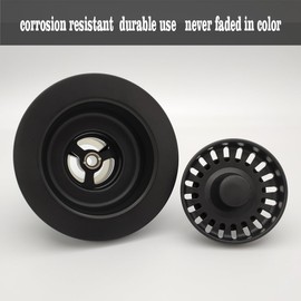 TGEOND Black Kitchen Sink Drain Assembly, 3-1/2 inch Polymer Kitchen Drain Strainer Kit with Removable Basket Strainers Stopper Matching for Granite/Fireclay Sinks