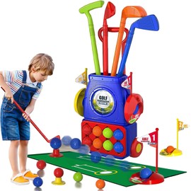 Juguetes de Golf para Niños, Juguete Deportivos al Aire Libre para Niños y Niñas de 3 a 10 Años, con 8 Mini Golf Pelotas, 4 Palos de Golf Niño, 2 Agujeros de Práctica y Una Alfombrilla para Poner