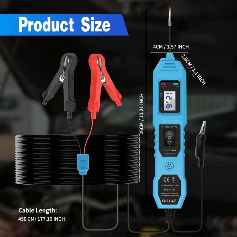 Power Circuit Probe Tester, 6V/12V/24V DC Circuit Tester Automotive, Multifunctional