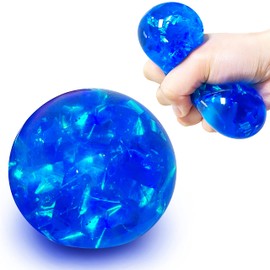 Blue Squishy Glitter Stress Balls for Kids and Adults - Stretch Stress Relief Sensory Ball, Pull and Squeeze - Squish Dough Ball Fidget Toys for Easter Stuffers and Party Favors