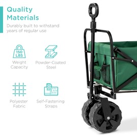 Best Choice Products 36in Collapsible Folding Utility Wagon, Multipurpose Indoor Outdoor Mobile Cart for Garden, Beach, Park, Shopping w/ 360-Degree Wheels, Adjustable Handle, 150lb Capacity - Green