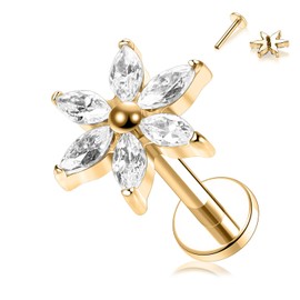 hengkaixuan 16G G23 Titanium Flat Back Labret Studs Internal Thread Lip Studs Tragus Piercing Monroe Medusa Lip Piercing Silver Lobe Cartilage Conch Earring Jewellery 6 8 10 mm, Metal