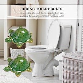 ZUNON Toilet Bolt Caps, Decorative Toilet Bolt Covers, Ceramic Cute Frog Covers Toilet Bolts Bathroom Decor Easy Installation Set of 2 (2pcs Green Turtle)