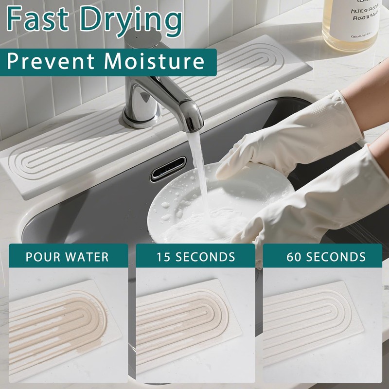 Faucet Mat for Kitchen Sink, Diatomite Absorbent Faucet Stone Drying