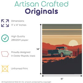 Inspirational Wall Art Co. - Highway Legends | Vintage Truck Wall Decor - Country Art Prints - Old Truck Decor - Rustic 1950s Chevy Ford Pickup Truck | 11x14 Inches Unframed