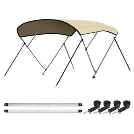 Leader Accessories 3 Bow Sand 6'L x 46" H x 61"-66" W Bimini Top Boat Cover Includes 4 Straps 2 Rear Support Poles Mounting Hardwares Storage Boot with 1" Aluminum Frame