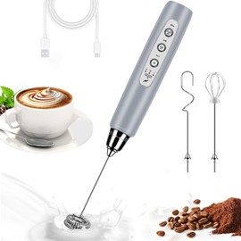 Milk Frother Handheld for Coffee, Electric Whisk 3 Speed Adjustable, Drink Mixer with Stainless 3 Whisks, Rechargeable Hand Frother Wand, Foam Maker for Latte Cappuccino Hot Chocolate Egg