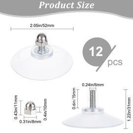 GORGECRAFT 12 Pieces License Plate Suction Cup Hooks Clear 52mm Diameter Strong Suction Cup Holder Bathroom Kitchen Shelf Accessories with Iron M6 Hat Nut for Shade Cloth Acrylic Plate