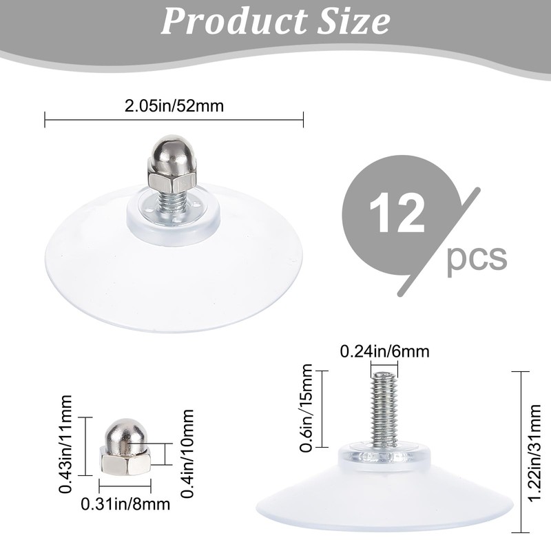 GORGECRAFT 12 Pieces License Plate Suction Cup Hooks Clear 52mm
