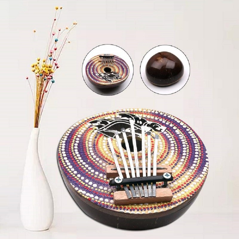 Thumb Piano 7 Keys Adjustable Coconut Shell Painted Thumb Piano