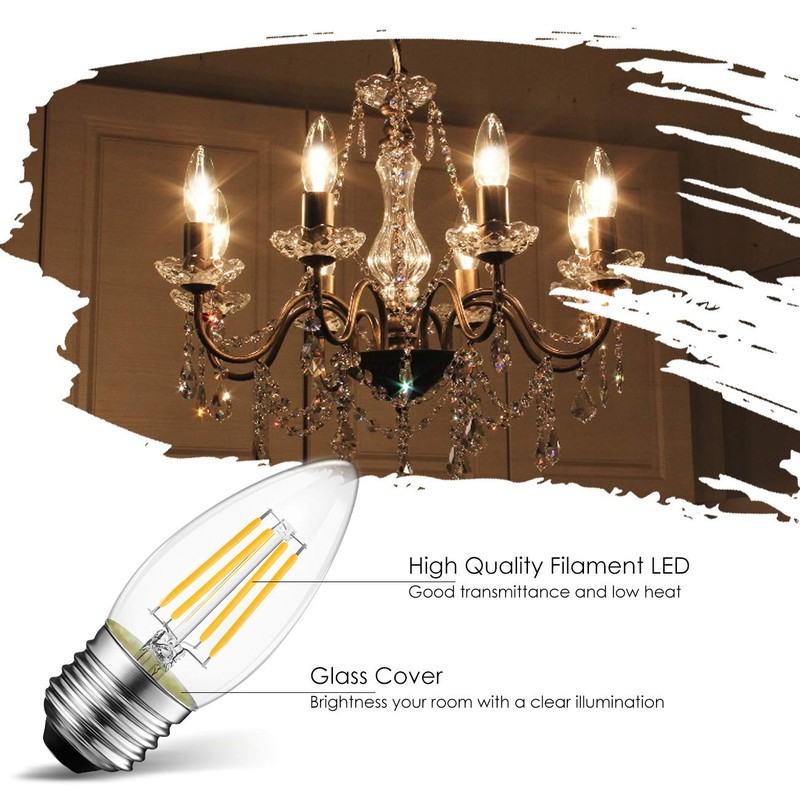 LVWIT Dimmable LED Candelabra Bulbs B11 Filament Bulb E26 Base