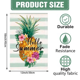 DMERBYL Welcome Summer Garden Flag Pineapple Hello Summer Double Sided Burlap, Seasonal Vertical Burlap Flag for Outside House Outdoor Decoration Banner 12 x 18 Inch